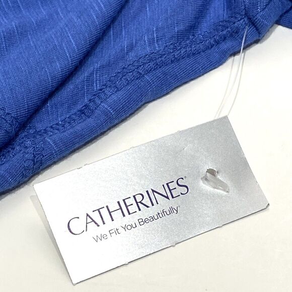Catherines Tunic Top Size 1X 18/20W Scoop Neck Stretchy Blue Snap Cuff Lagenlook - Picture 8 of 11